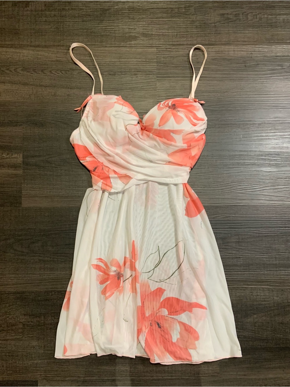 La Vie En Rose Coral-Pink Floral Sweetheart Mini Dress